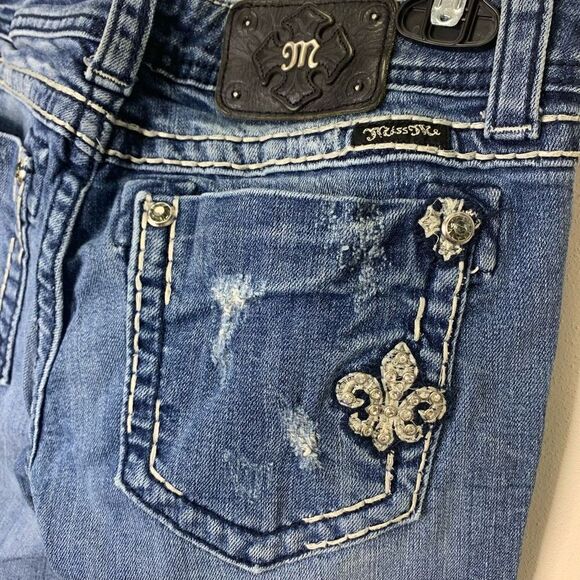 Miss Me 29 bootcut cross and fleur de lis bling jeans denim (J1) - Picture 2 of 14